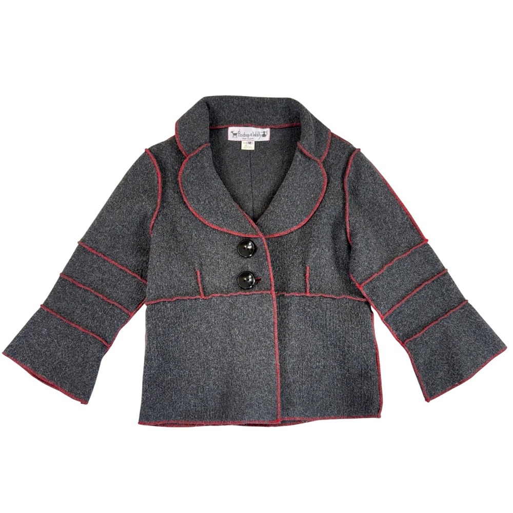 Beebop & Wally Gray Button Front Whimsical Jacket Size M Artsy Cottagecore Twee